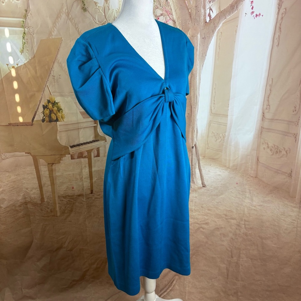 NEW St. John Wool Blue Puff Sleeve Sheath Dress - Picture 5 of 10